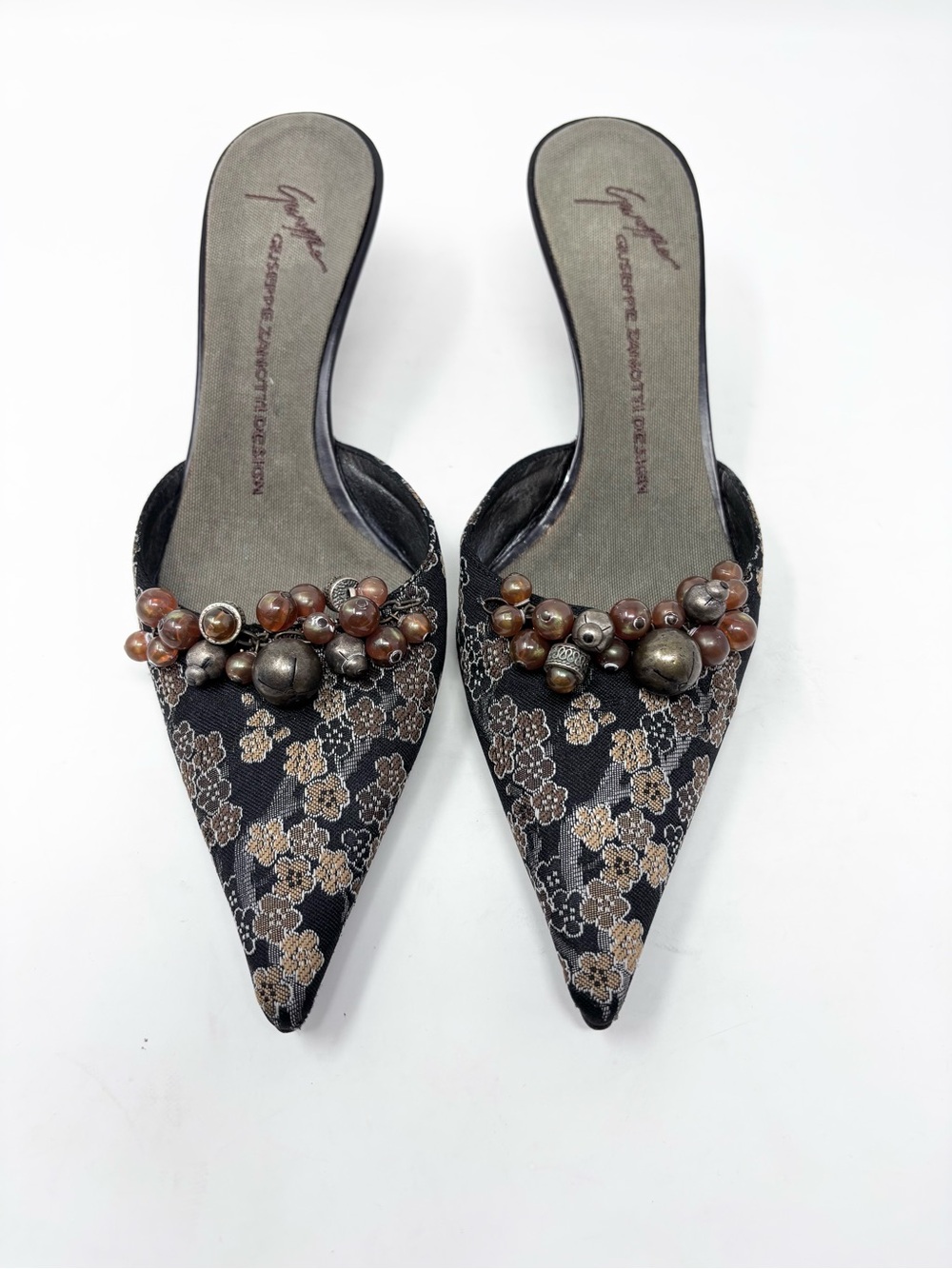 Vintage Giuseppe Zanotti Floral Jacquard Embellished Mule Heels Jeweled size 38 - Picture 4 of 8